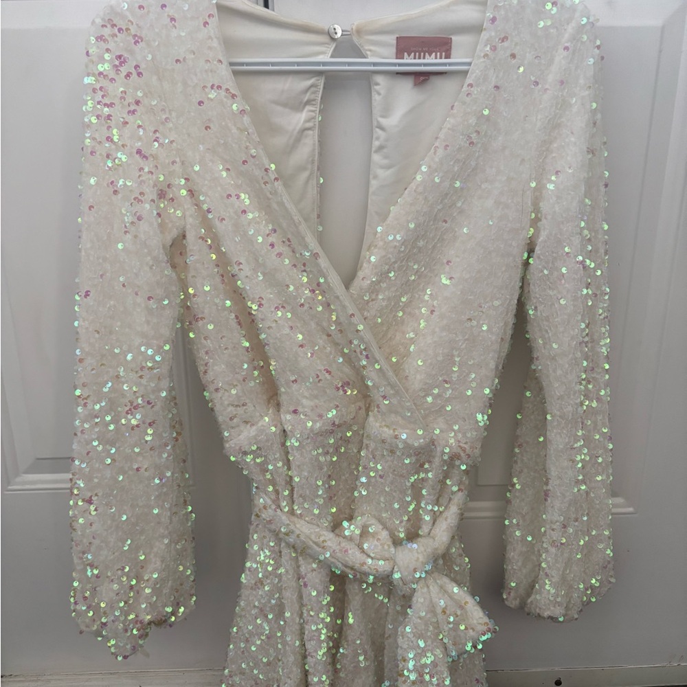 Show Me Your MuMu Mimi White Sequin Wrap Dress